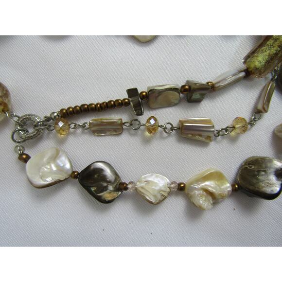 Silver Tone Bead 3 Tier Necklace 26" Boho Whimsigoth Chain Cottagecore Marble - Picture 3 of 4